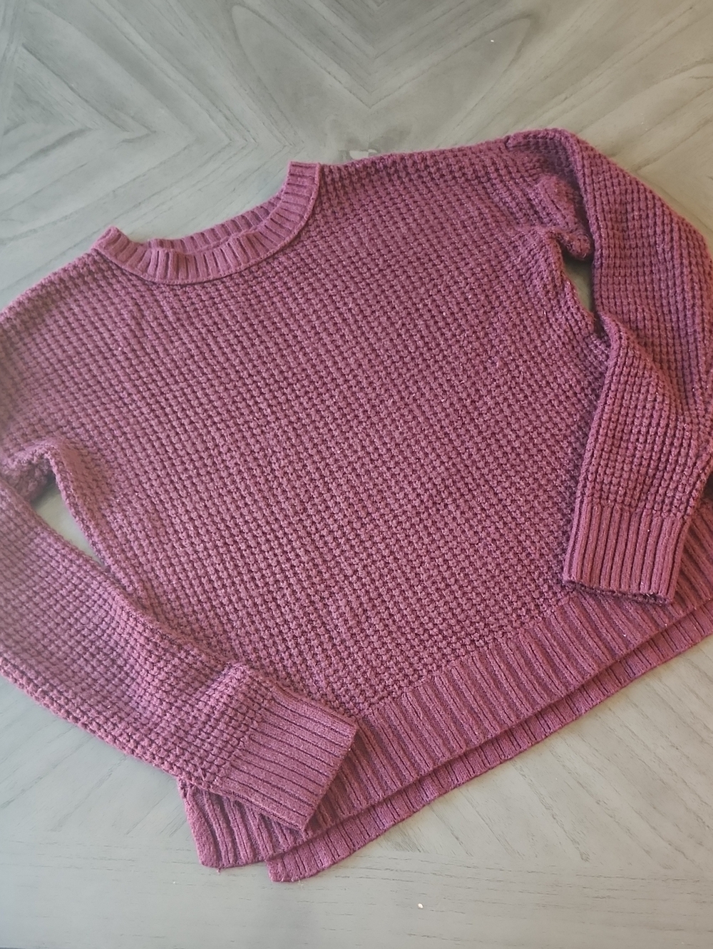SO Goods For Life Burgundy Waffle Knit Crewneck Sweater - Size M